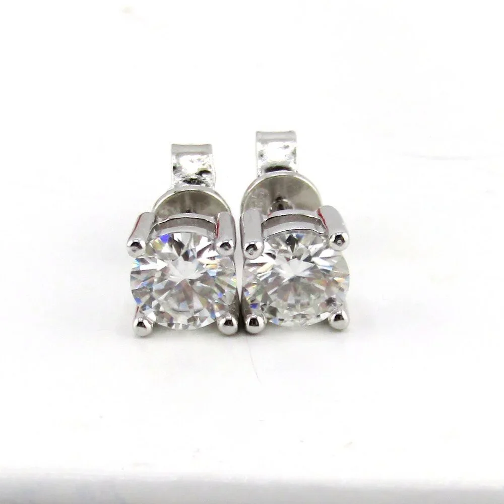 Moissanite Diamond Solitaire Stud Earrings (1 Carat ) 925 Silver Genuine Real - Picture 5 of 9